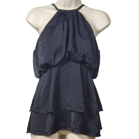 BCBGMaxAzria Tops - BCBGMaxAzria Women's Black Halter Neck Tiered Peplum Top Size XXS